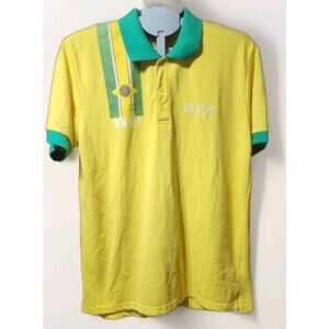 Brazil Men's Collared Polo Shirt By West 26th Size XL Yellow/Grn New Without Tag